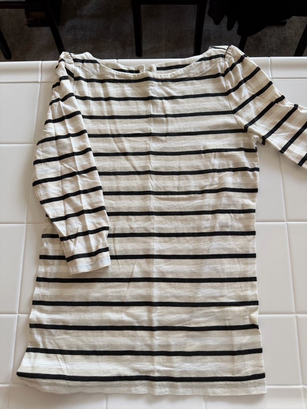 Ann Taylor Striped Long Sleeve Linen-Blend Top - Black & Cream
